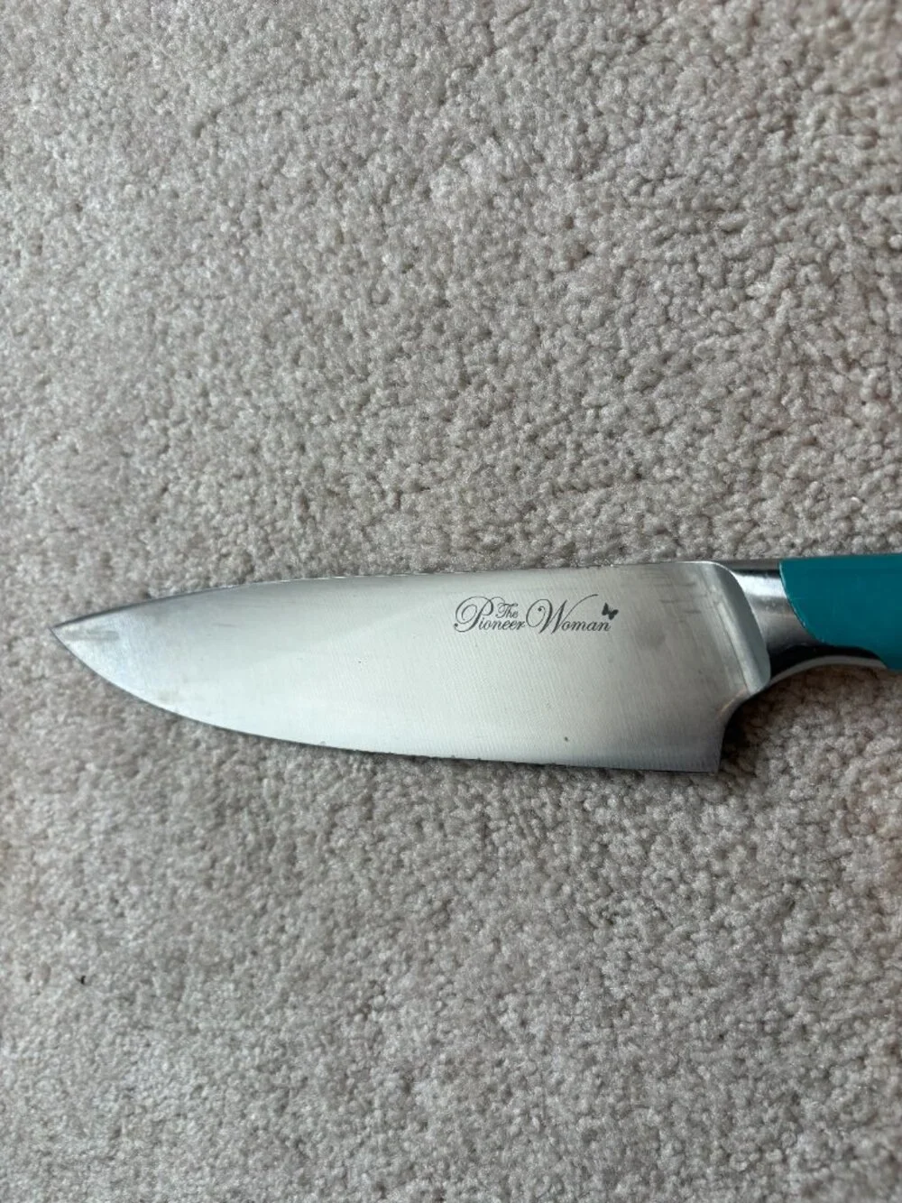 The Pioneer Woman Knife Set of 4 Chef, Nakiri, Bread, Shears Turquoise Handles